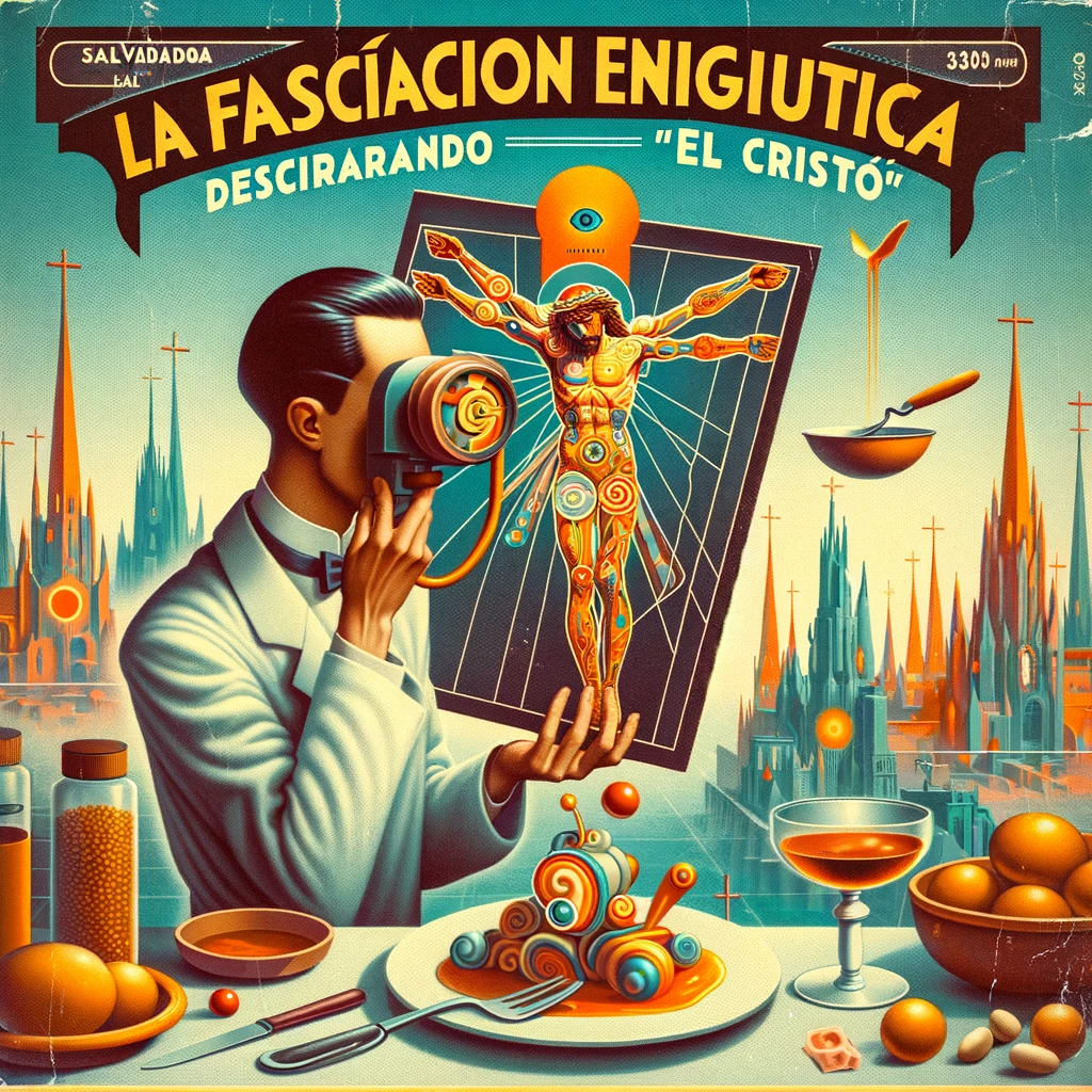 DALL·E 2023 11 03 09.56.40 Illustration of a retro futuristic magazine cover with a vintage Salvador Dali inspired theme named La Fascinacion Enigmatica de Dali Descifrando